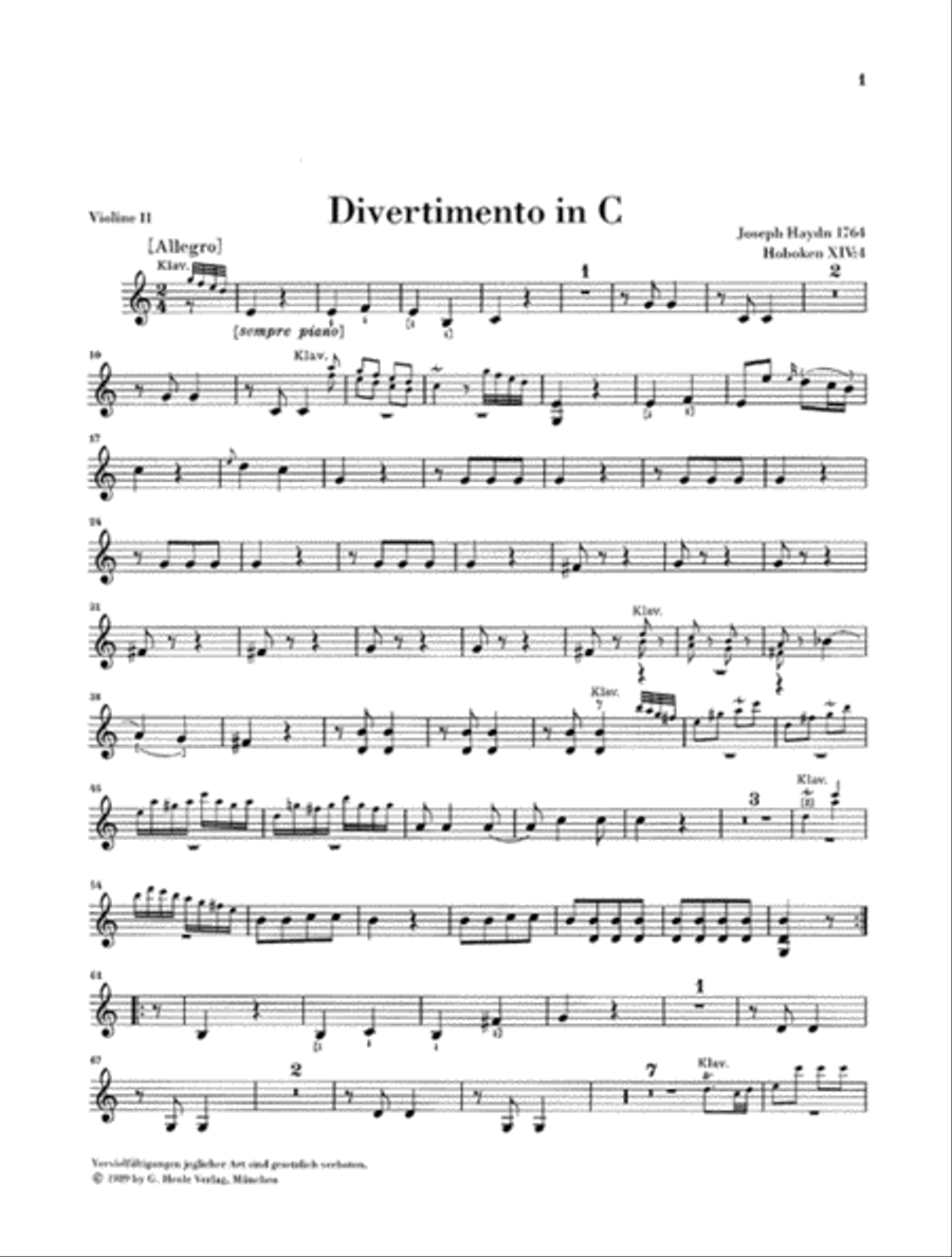 Divertimenti for Piano (Cembalo) with 2 Violins and Violoncello Cello scores gallery preview page 4
