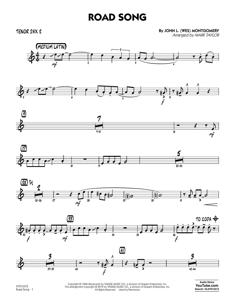 Road Song (arr. Mark Taylor) - Tenor Sax 2