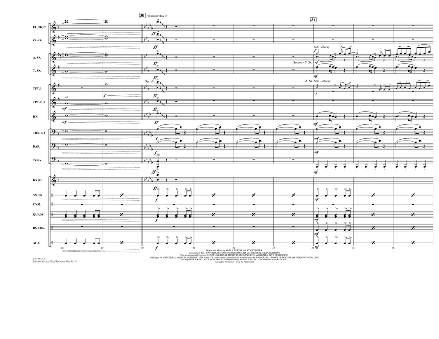 Someone Like You/Rumour Has It - Full Score Marching Band scores gallery preview page 4