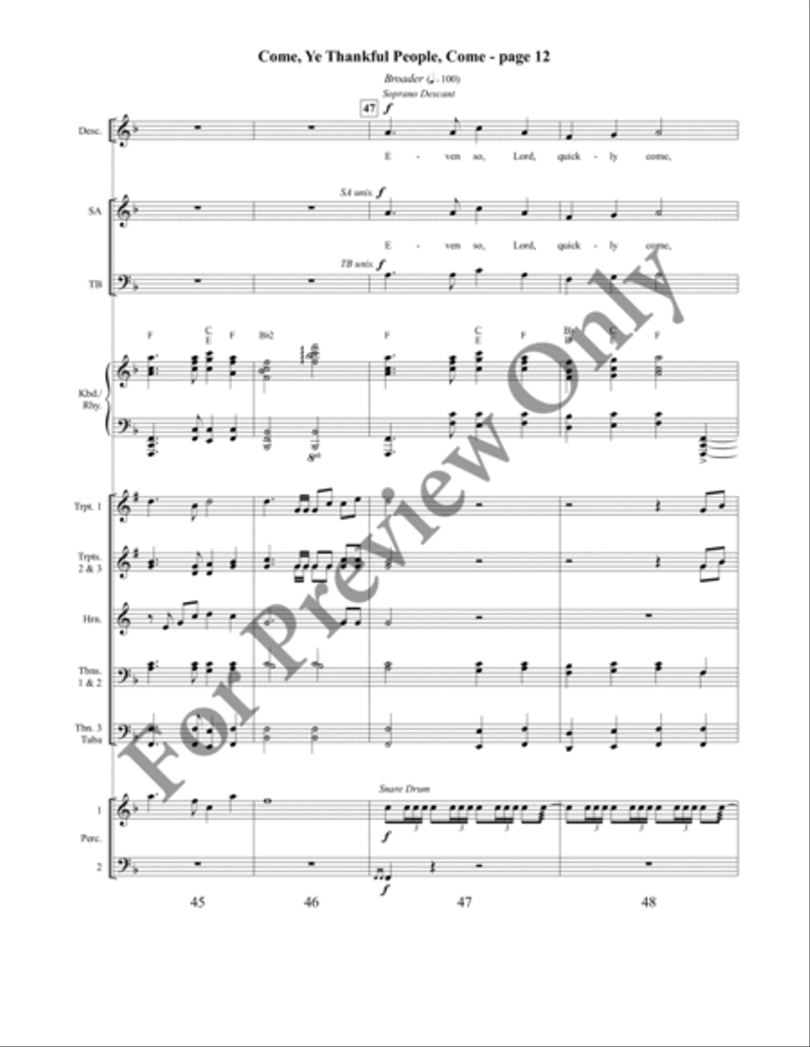 Come, Ye Thankful People, Come Orchestraton Brass Ensemble scores gallery preview page 14