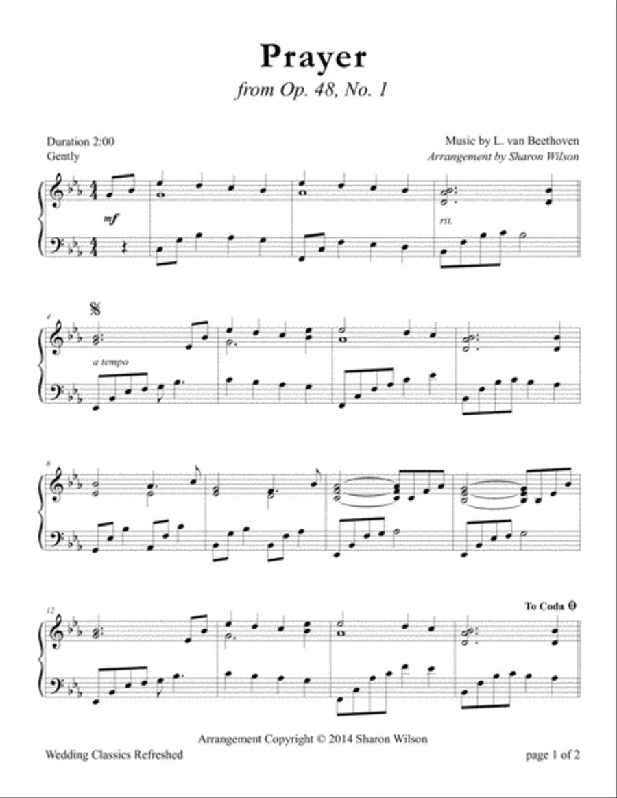 Prayer (by Beethoven) Piano Solo scores gallery preview page 1