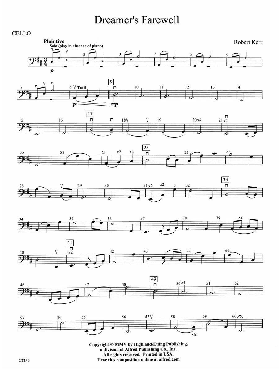 Dreamer's Farewell: Cello