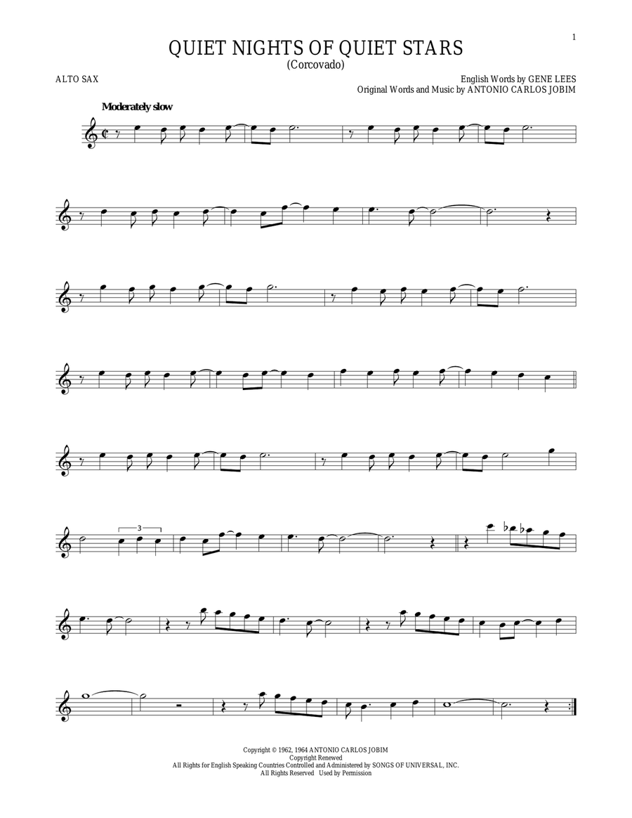 Quiet Nights Of Quiet Stars (Corcovado) Alto Saxophone scores gallery preview page 1