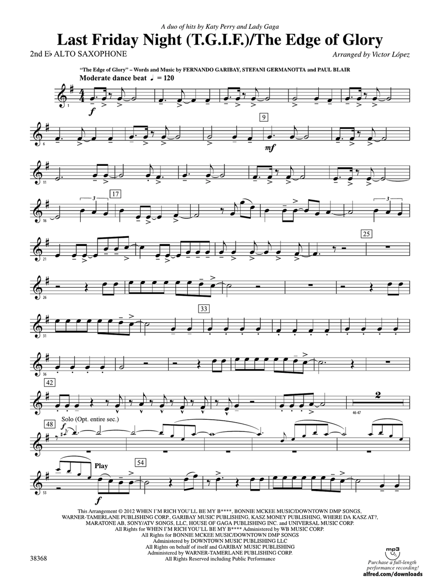 Last Friday Night (T.G.I.F) / The Edge of Glory: 2nd E-flat Alto Saxophone