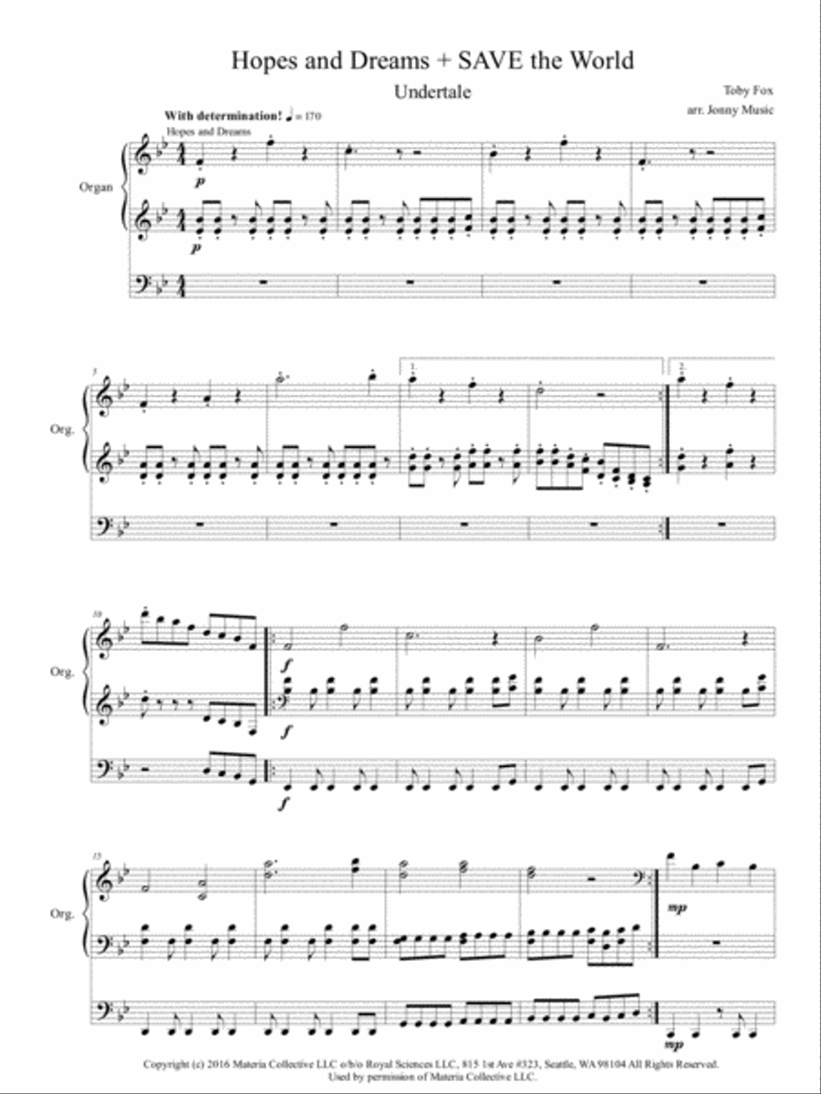 Hopes and Dreams (from Undertale) Organ Solo scores gallery preview page 2