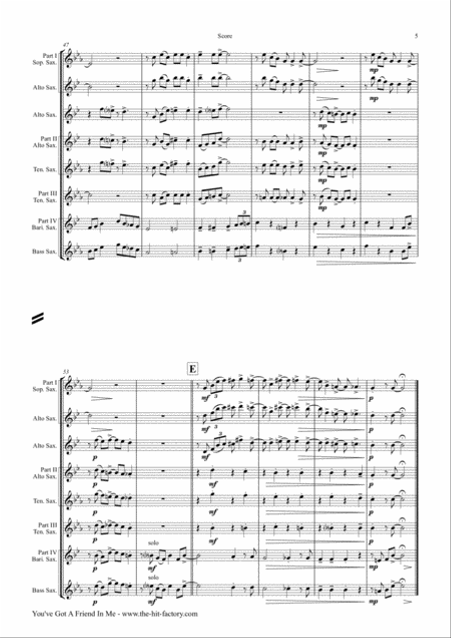 You've Got A Friend In Me Saxophone Quartet scores gallery preview page 5