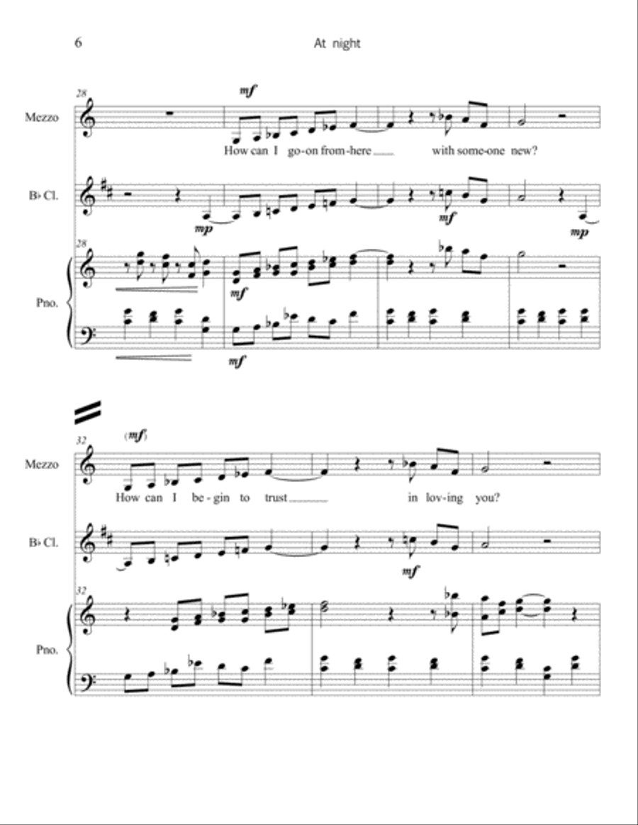 At Night - for mezzo, clarinet & piano Piano, Vocal, Guitar scores gallery preview page 6