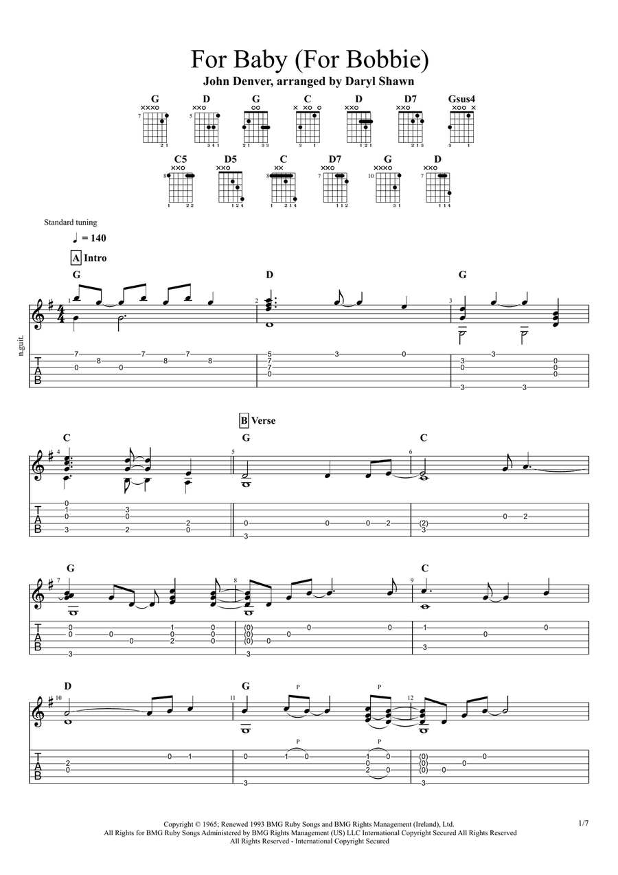 For Baby (for Bobbie) For Baby (for Bobbie) Guitar Tablature scores gallery preview page 2