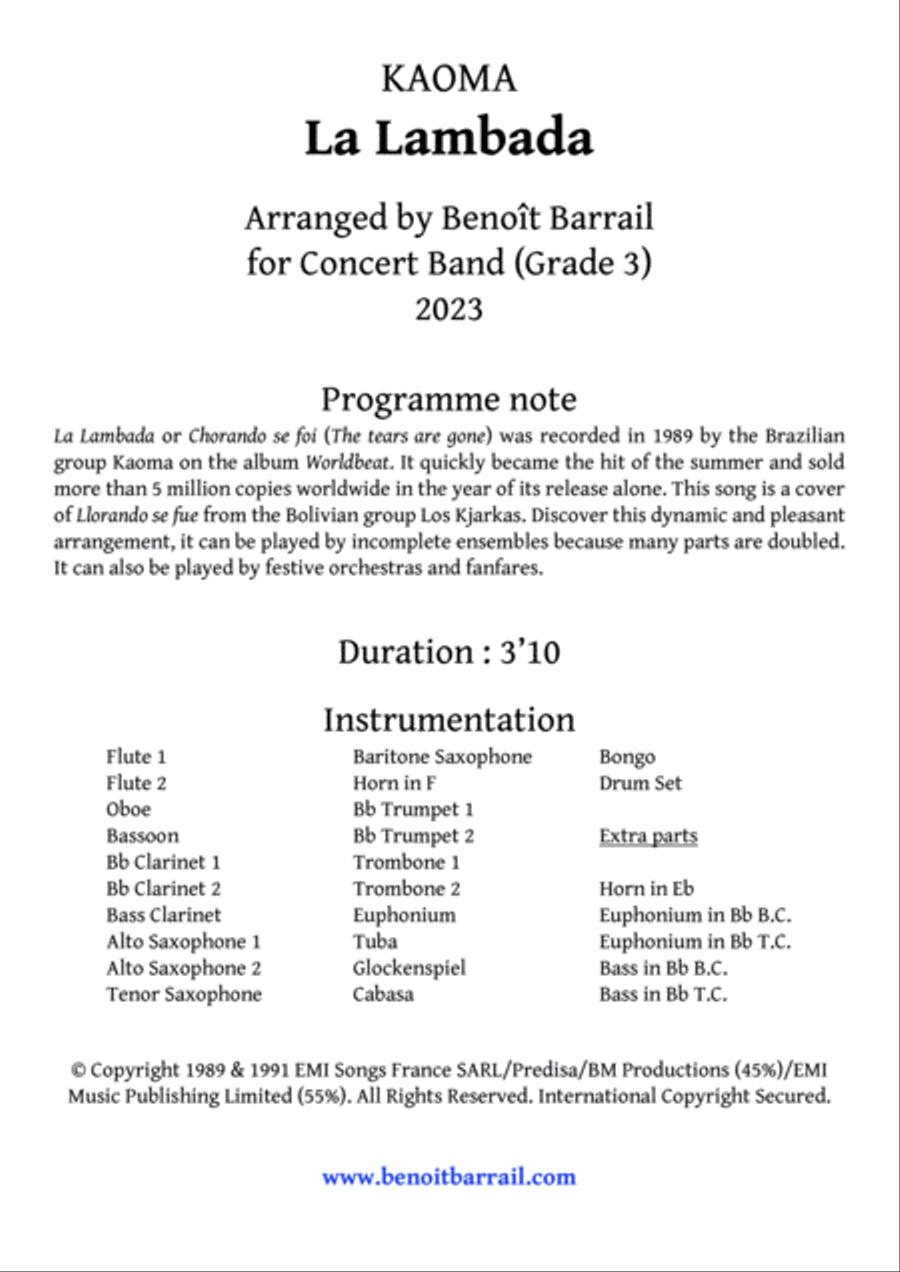 Chorando Se Foi (lambada) Concert Band scores gallery preview page 3
