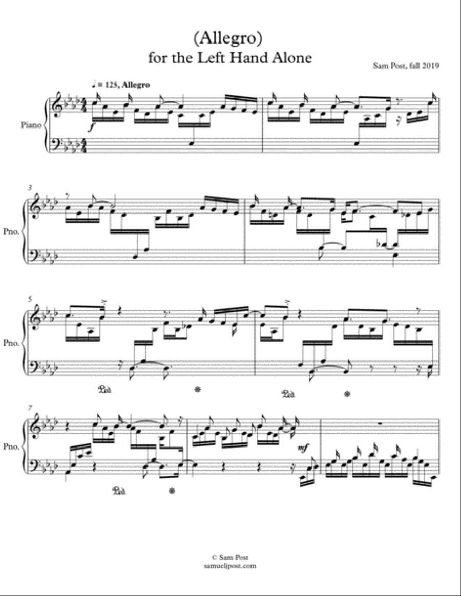 (Allegro) for the Left Hand Alone, op. 48, #3 Piano Method scores gallery preview page 1