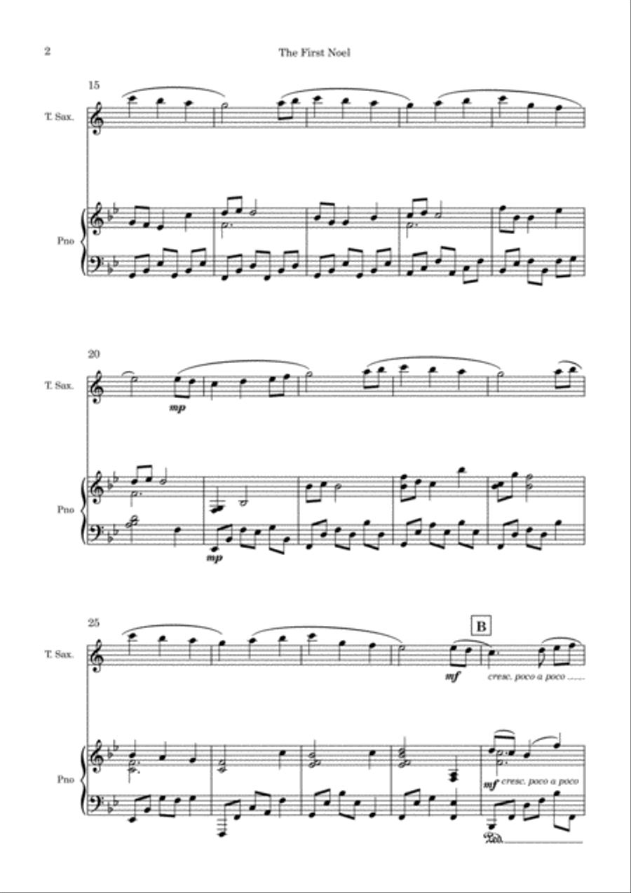 The First Noel (O Primeiro Natal) - Piano and Tenor Saxophone Woodwind Duet scores gallery preview page 3