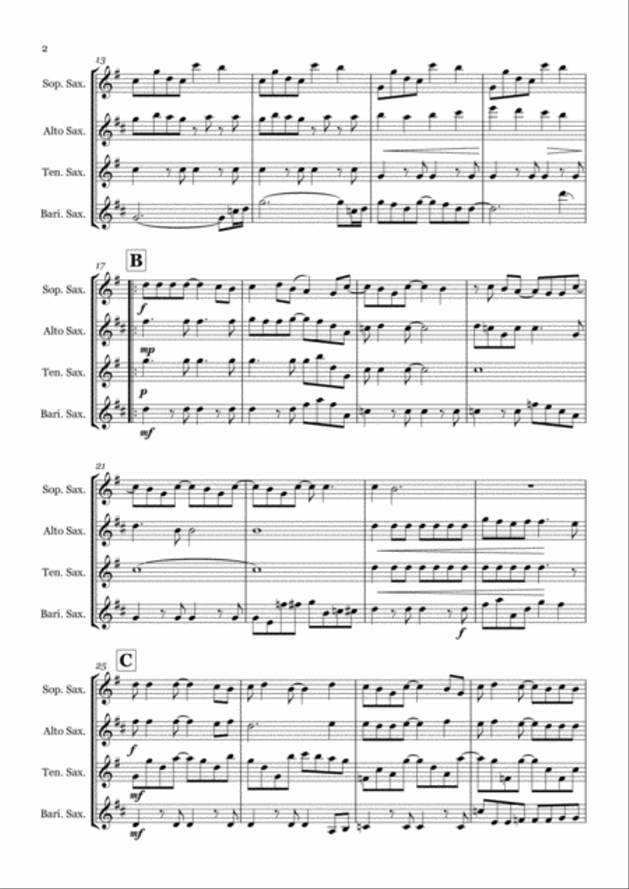 Sweet Child O' Mine Saxophone Quartet scores gallery preview page 2