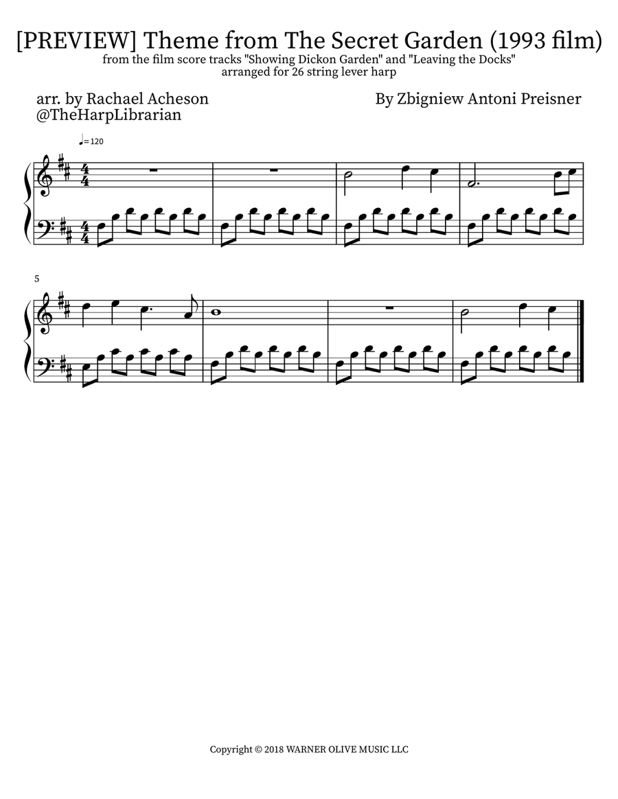 The Secret Garden Celtic Harp scores gallery preview page 1