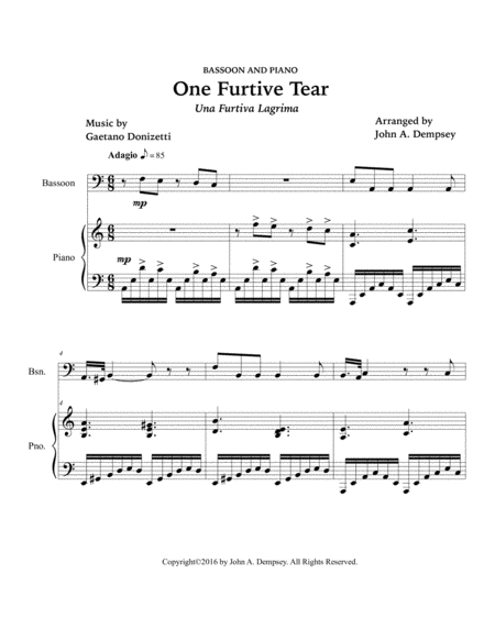 One Furtive Tear (Una Furtiva Lagrima): Bassoon and Piano image number null