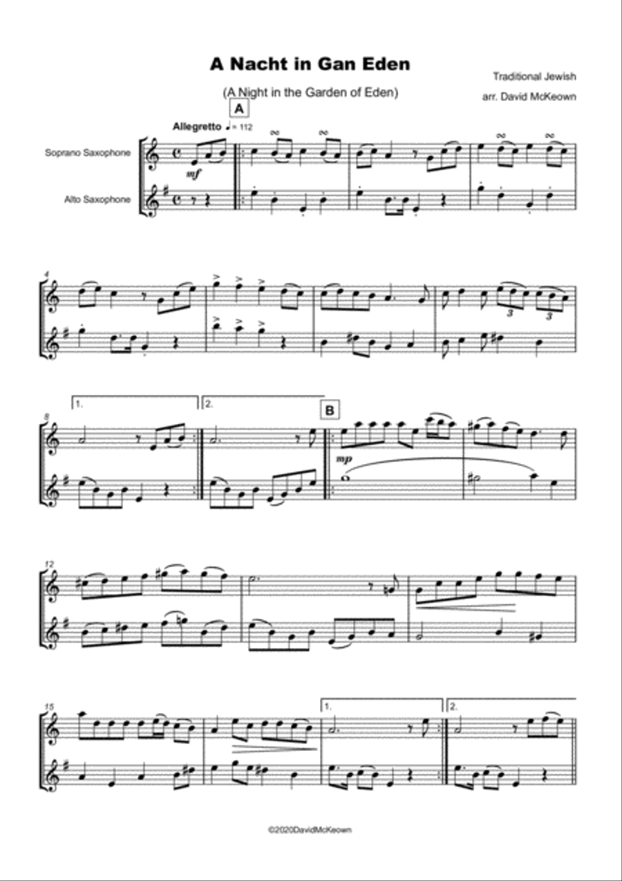 A Nacht in Gan Eden, (A Night in the Garden of Eden), for Soprano and Alto Saxophone Duet Woodwind Duet scores gallery preview page 2