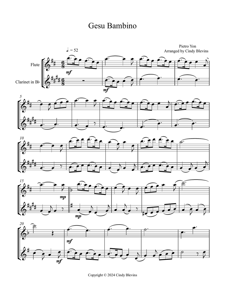 Gesu Bambino, for Flute and Clarinet Woodwind Duet scores gallery preview page 2