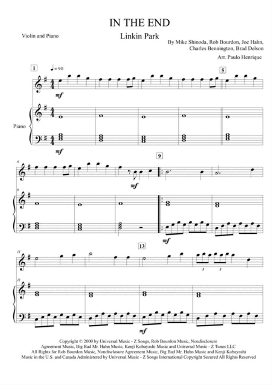 In The End Violin Solo scores gallery preview page 2