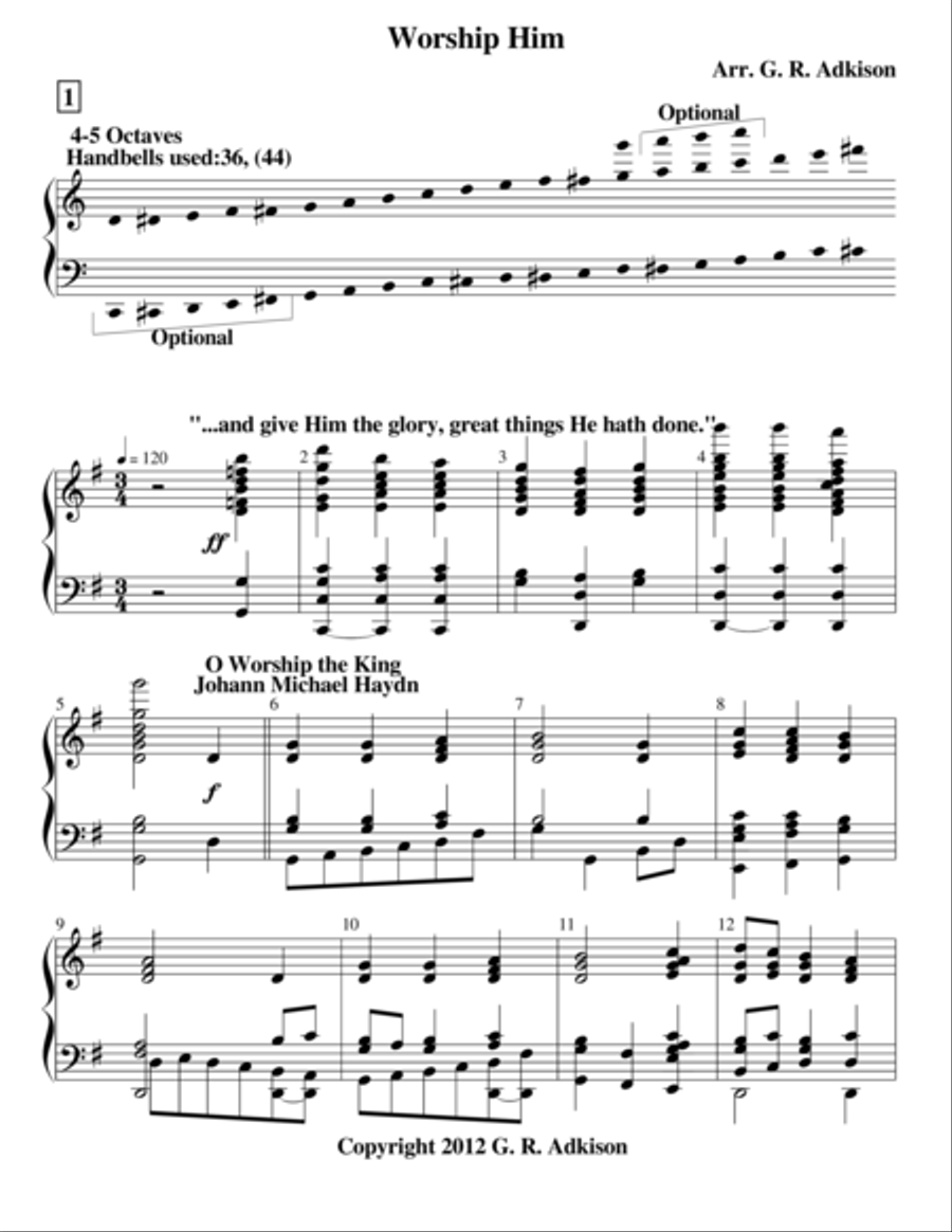 Worship Him Handbell Choir scores gallery preview page 1