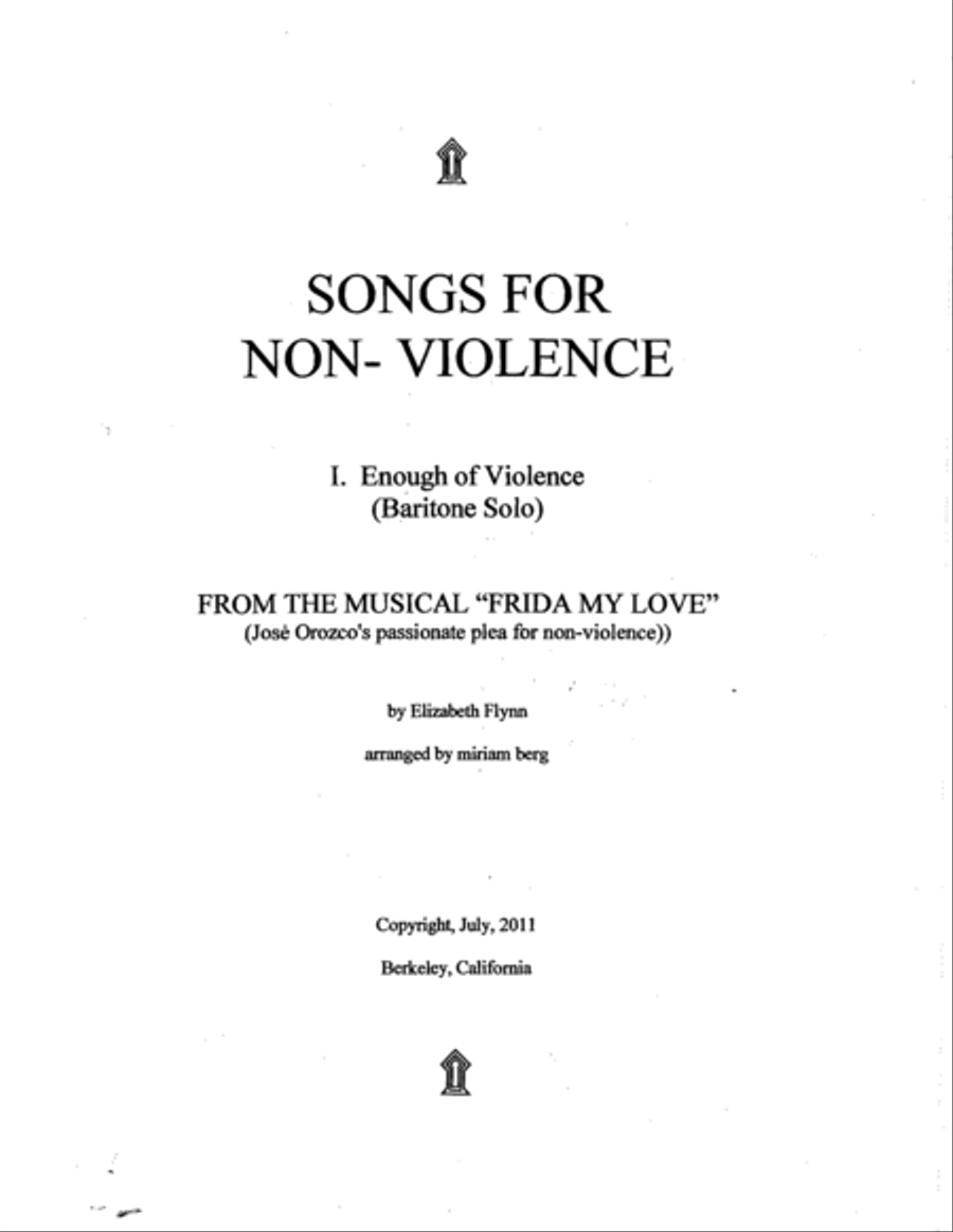 Enough of Violence. Baritone solo with guitar, piano accompaniment, from the musical, Frida My Love, Piano, Vocal, Guitar scores gallery preview page 1