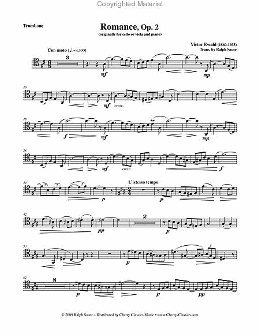 Romance, Op. 2 for Trombone & Piano Piano Accompaniment scores gallery preview page 2