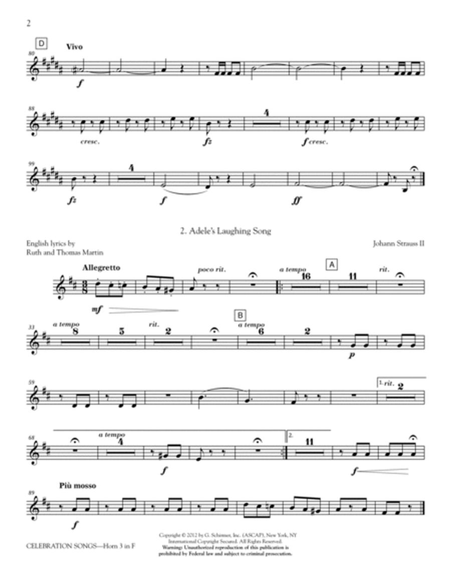 Celebration Songs (from Die Fledermaus) - Horn 3 in F