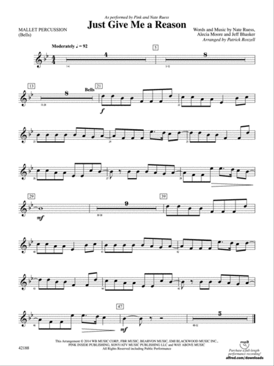 Just Give Me a Reason: Mallets Concert Band scores gallery preview page 1
