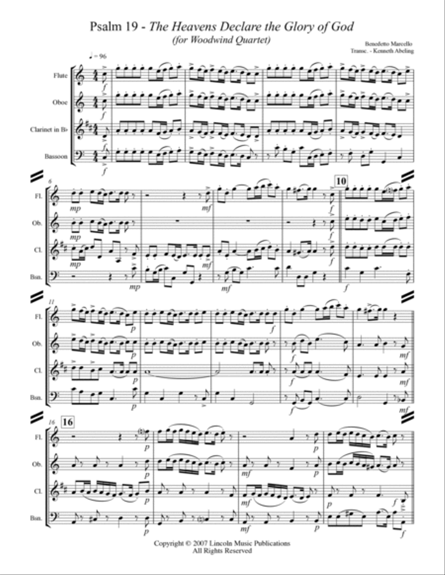 Psalm 19 - Benedetto Marcello (for Woodwind Quartet) Woodwind Quartet scores gallery preview page 2