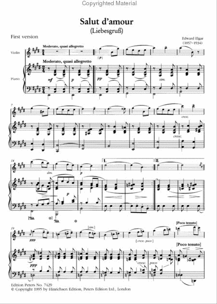 Salut d'amour op. 12 for Violin and Piano