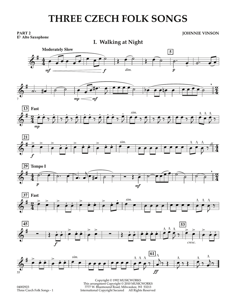 Three Czech Folk Songs - Pt.2 - Eb Alto Saxophone Concert Band scores gallery preview page 1