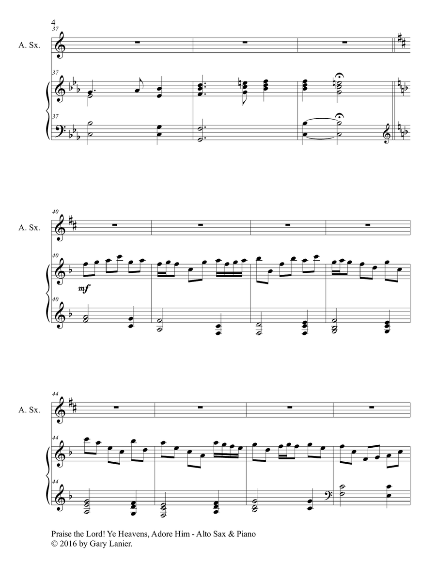 PRAISE THE LORD! YE HEAVENS, ADORE HIM (Duet – Alto Sax & Piano with Score/Part) Woodwind Duet scores gallery preview page 5