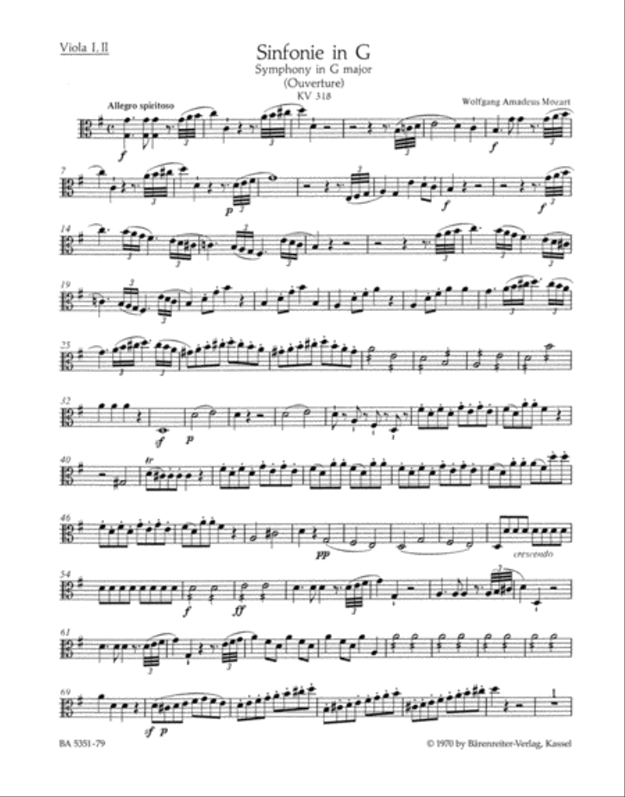 Sinfonie (Ouverture) No. 32 G major KV 318 Viola scores gallery preview page 1