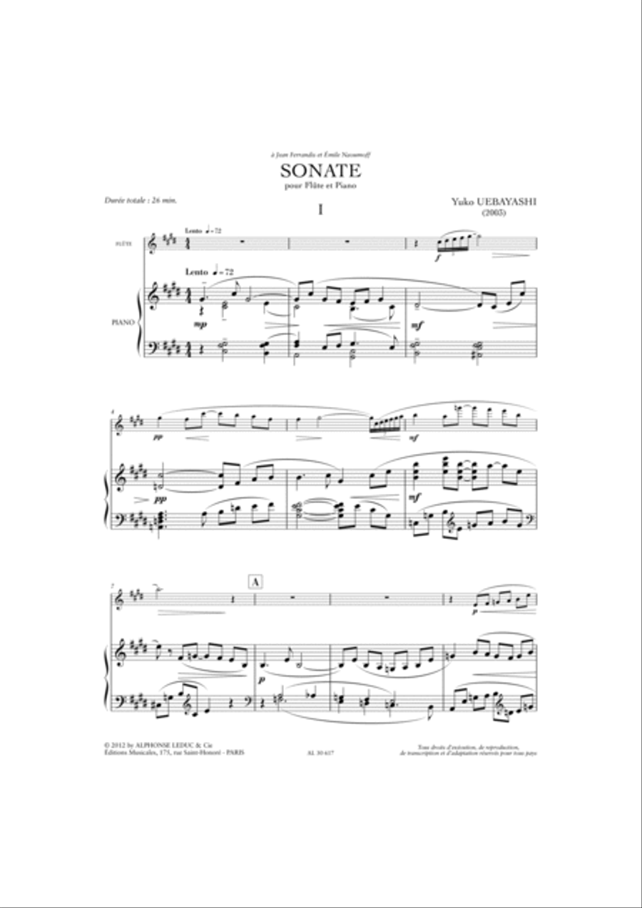 Sonate (26') Pour Flute Et Piano