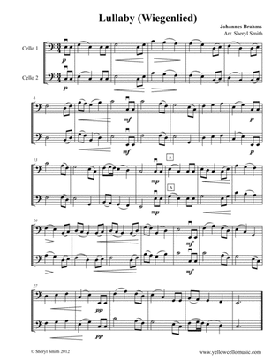 Brahms Lullaby (Wiegenlied) for two beginner cellos, cello duet, celli