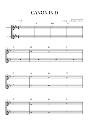 Book cover for Pachelbel Canon in D • violin & flute duet sheet music [chords]