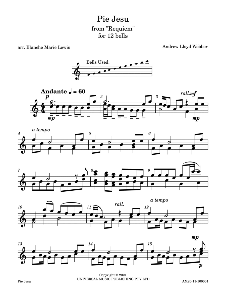 Pie Jesu (from Requiem) Handbell Choir scores gallery preview page 1