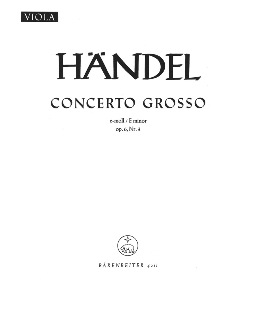 Concerto grosso e minor, Op. 6/3 HWV 321 by George Frideric Handel Viola - Sheet Music