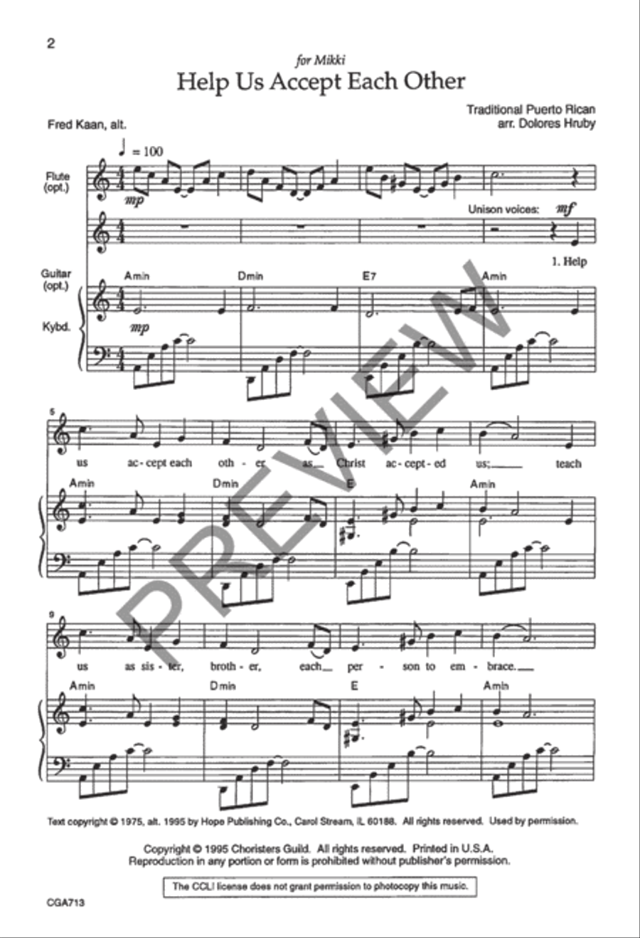 Help Us Accept Each Other Unison Choir scores gallery preview page 2