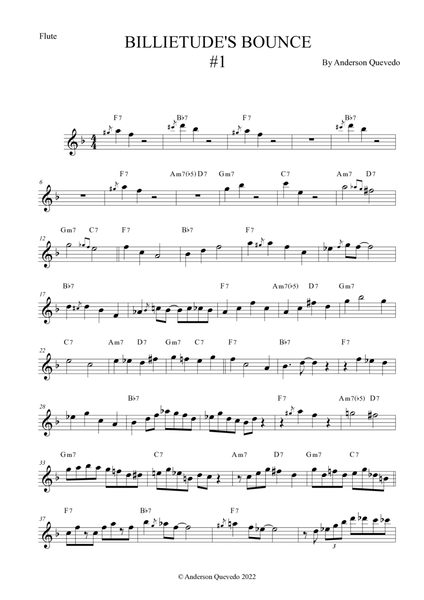 Billietude's Bounce #1 for Flute - Easy Intermediate Blues/Jazz Original Etude image number null