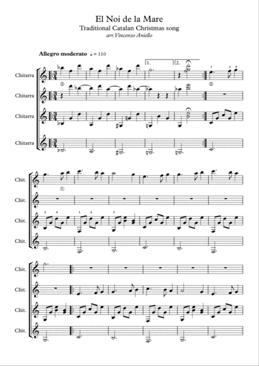 El Noi de la Mare (guitar ensemble) - Score Only Guitar Ensemble scores gallery preview page 1