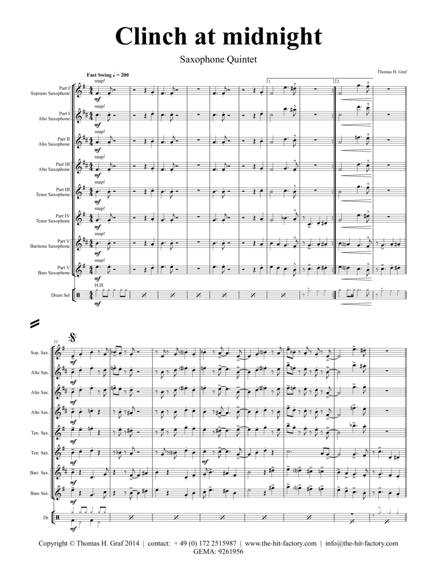 Clinch at midnight - Charleston/Two Step - Saxophone Quintet Saxophone Quintet scores gallery preview page 1