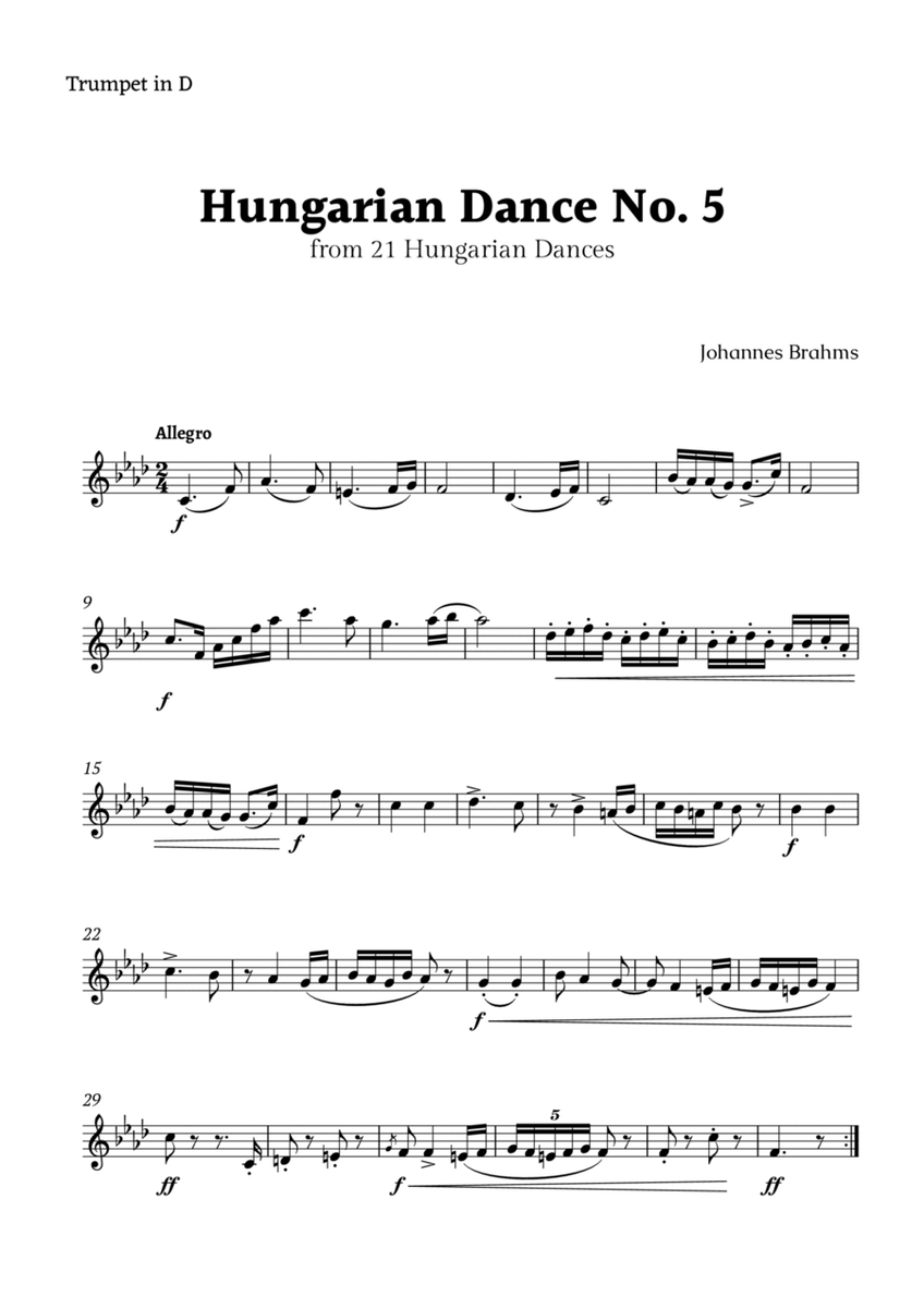 Hungarian Dance No. 5 by Brahms for Trumpet in D Solo image number null