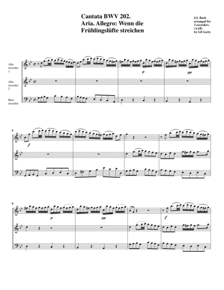 Two arias from Cantata BWV 202 (arrangement for 3 recorders)