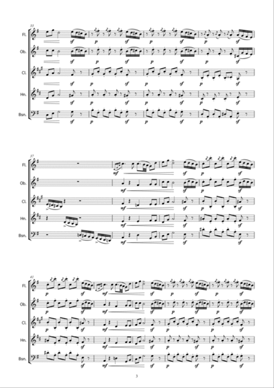 TCHAIKOVSKY：RUSSIAN WINTER for wind quintet -1.Troika 2.Christmas 3.By the Hearth 4.Carnival- Woodwind Quintet scores gallery preview page 5