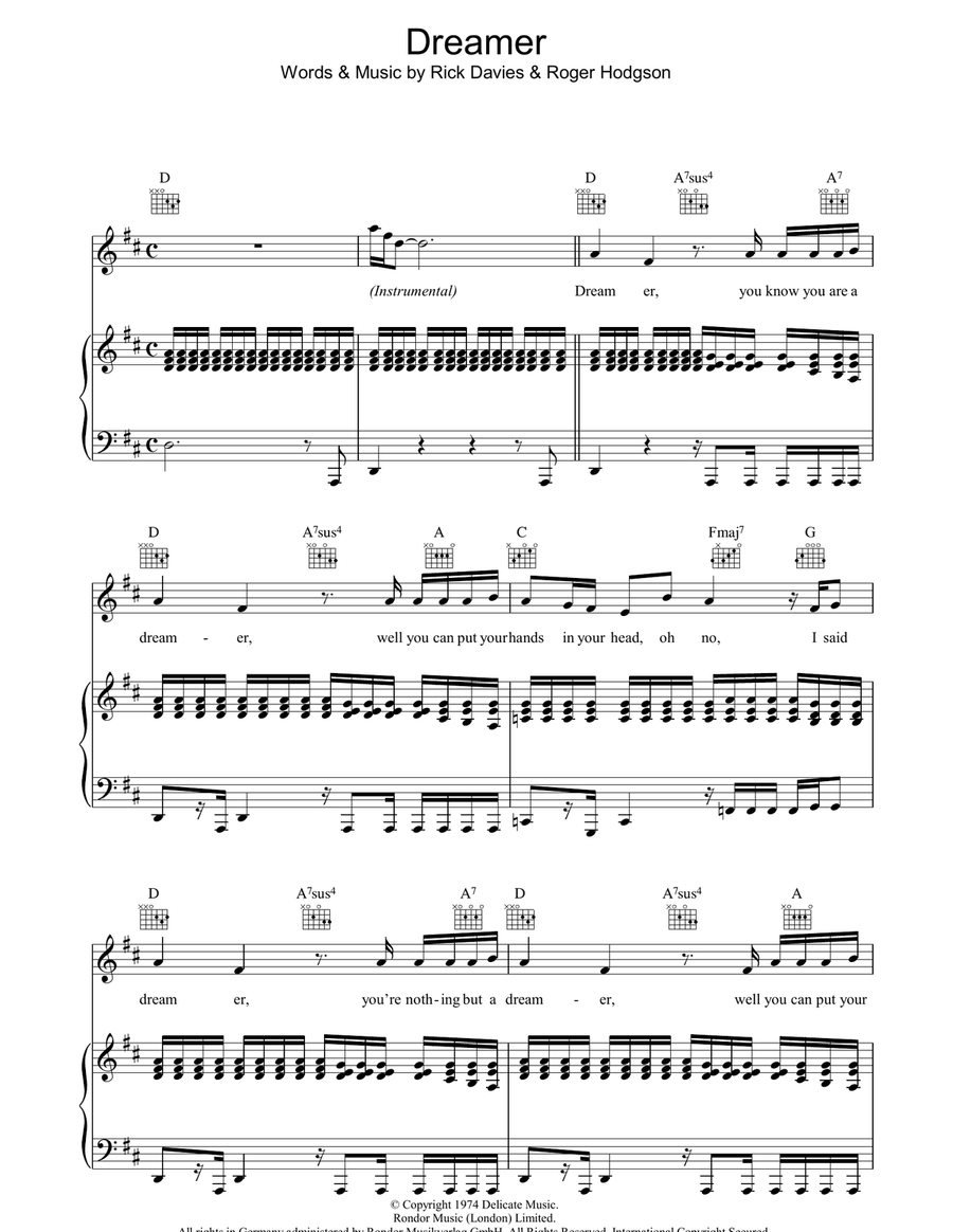 Dreamer Dreamer Piano, Vocal, Guitar scores gallery preview page 1