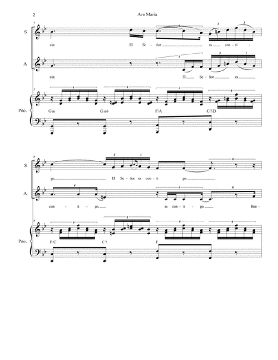 Ave Maria (Spanish Lyrics - for 2-part choir - (SA) - High Key - Piano) image number null