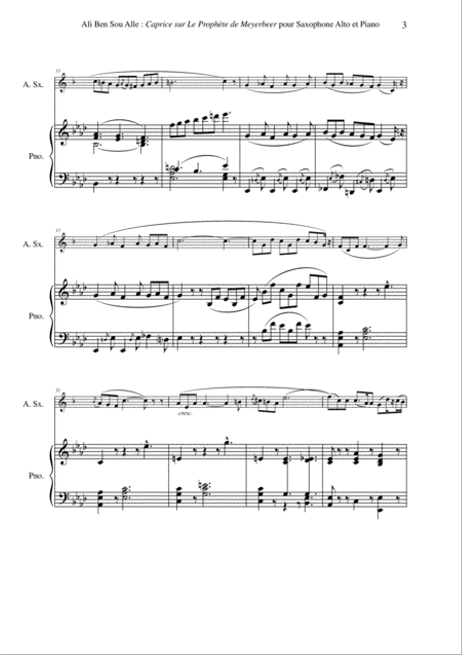 Ali Ben Sou Alle: Caprice sur La Prophète de Meyerbeer for alto saxophone and piano Alto Saxophone scores gallery preview page 3
