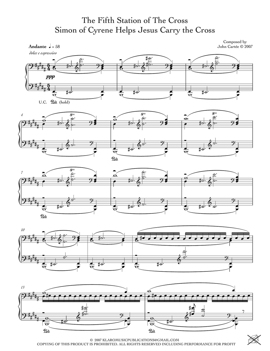 THE FIFTH STATION OF THE CROSS - SIMON OF CYRENE HELPS JESUS CARRY THE CROSS Piano Solo scores gallery preview page 1