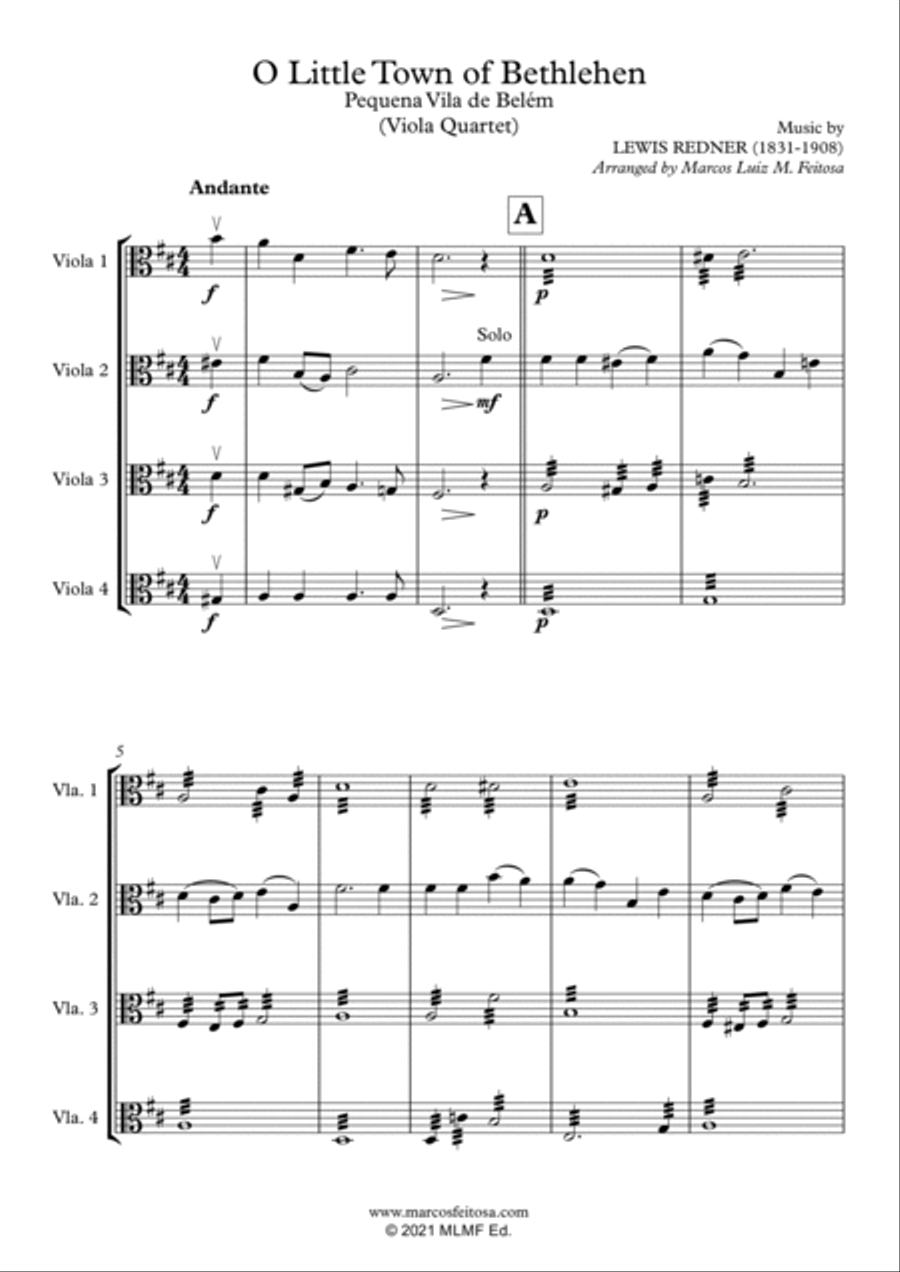 O Little Town of Bethlehem - Viola Quartet String Quartet scores gallery preview page 3