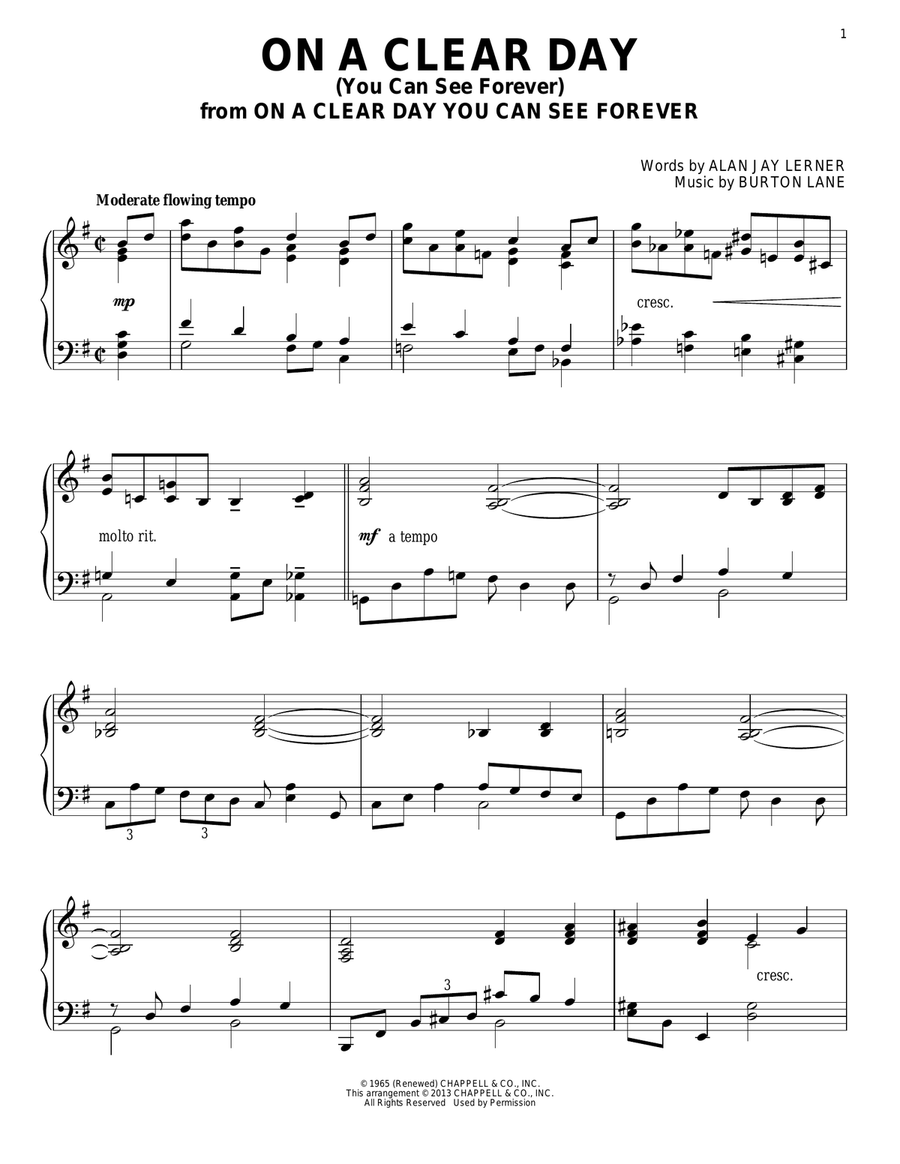 On A Clear Day (You Can See Forever) Piano Solo scores gallery preview page 1