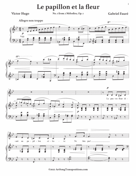 FAURÉ: Le papillon et la fleur, Op. 1 no. 1 (transposed to B-flat major)